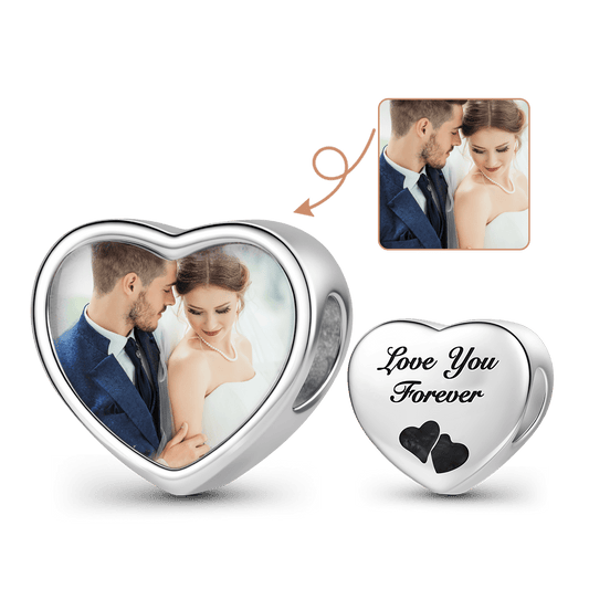 Gnoce Engravable Heart Personalized Photo Charm Platinum-plated Silver Blend_1
