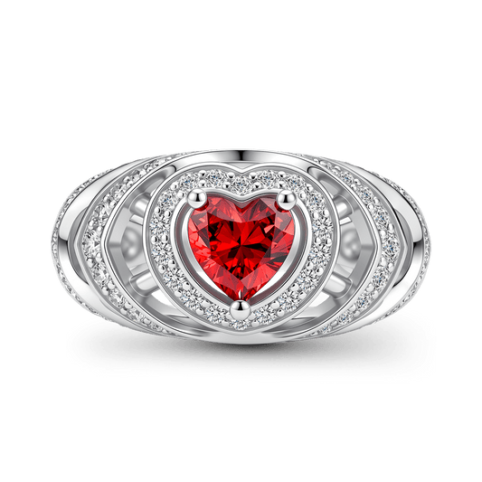 Gnoce Heart Red Gemstone Halo Wavy Ring Platinum-plated Silver Blend_1