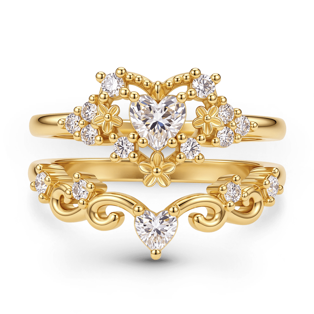 Gnoce Heart Shaped Filigree Bezel Vintage Ring Set_4