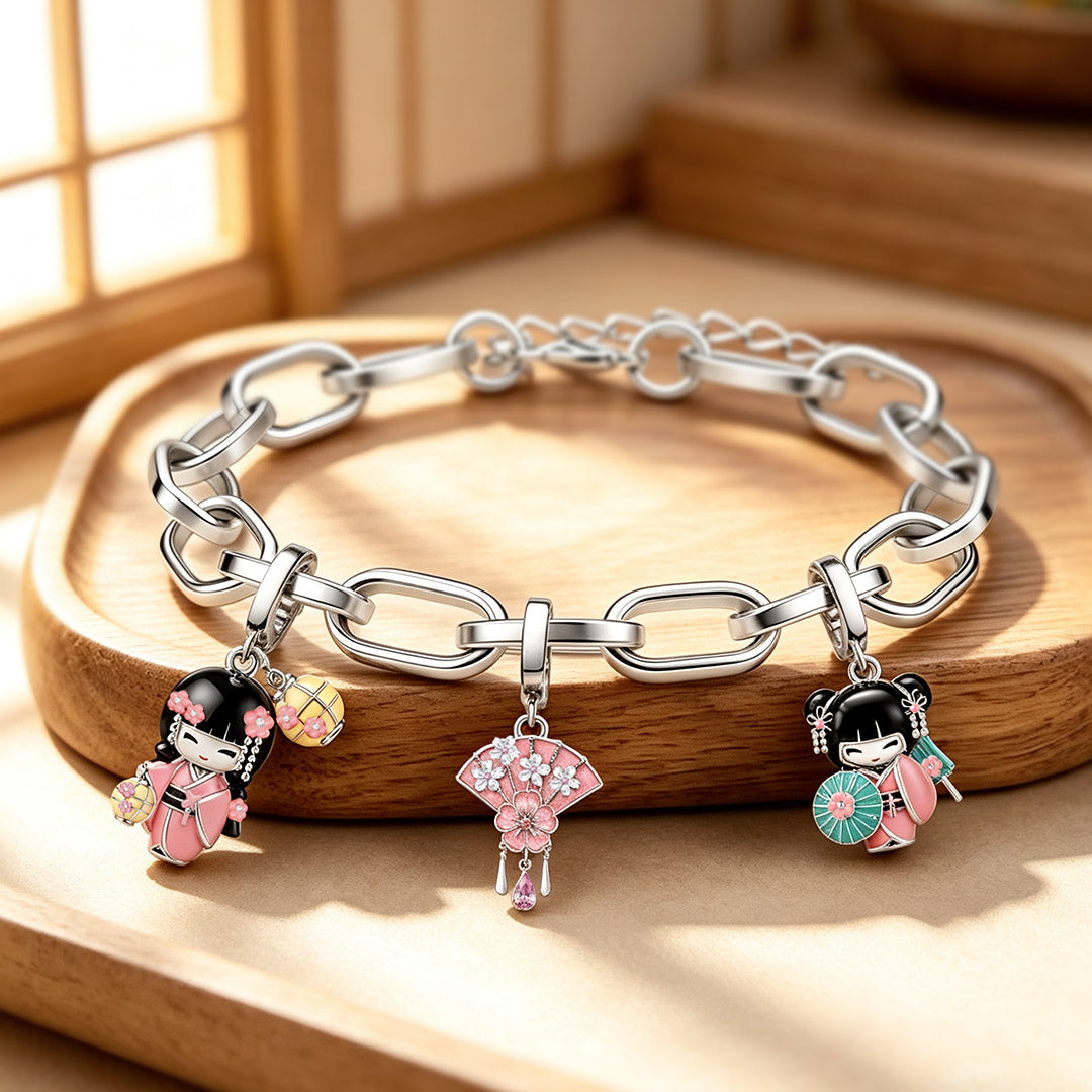 Gnoce Japanese Sakura Fan Clasp Dangle CharmPlatinum-plated Silver Blend_6