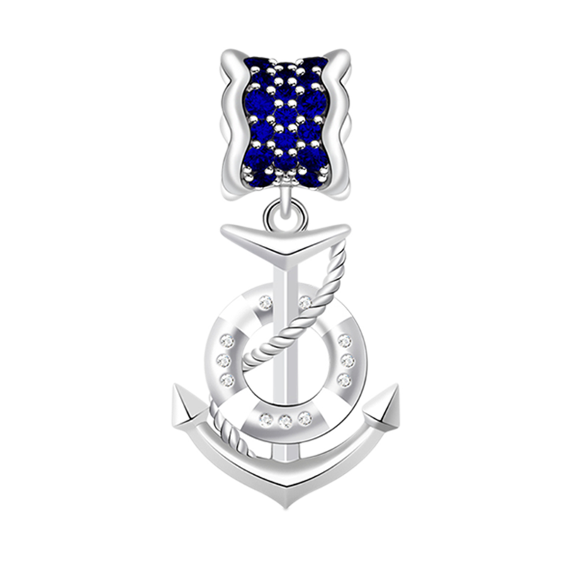 Gnoce Anchor Paved Dark Sapphire Marine Charm Platinum-plated Silver Blend_1