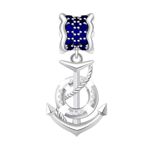 Gnoce Anchor Paved Dark Sapphire Marine Charm Platinum-plated Silver Blend_1