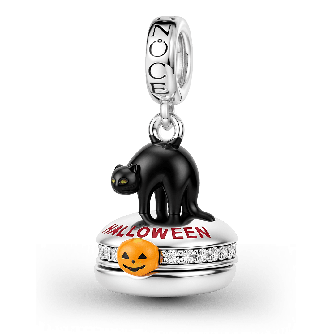 Gnoce Halloween Black Cat Box Engravable Dangle Charm Platinum-plated Silver Blend_2