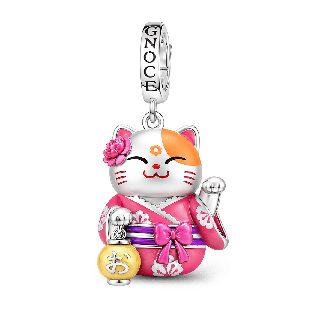 Gnoce Glow-in-the-Dark Kimono Maneki Neko Clasp Dangle Charm Platinum-plated Silver Blend_2