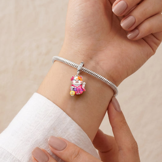 Gnoce Glow-in-the-Dark Kimono Maneki Neko Clasp Dangle Charm Platinum-plated Silver Blend_3