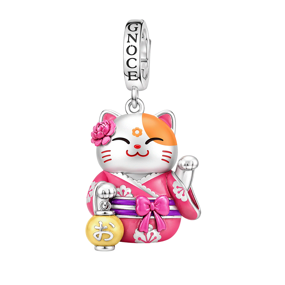 Gnoce Glow-in-the-Dark Kimono Maneki Neko Clasp Dangle Charm Platinum-plated Silver Blend_1