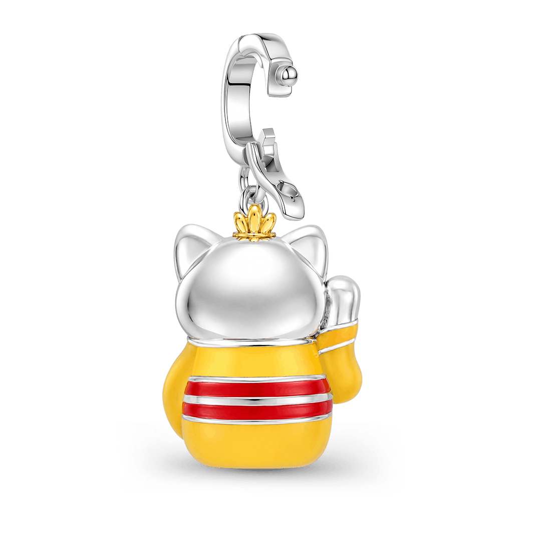 Gnoce Yellow Kimono Lucky Cat Clasp Dangle Charm Platinum-plated Silver Blend_5