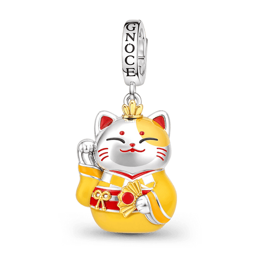 Gnoce Yellow Kimono Lucky Cat Clasp Dangle Charm Platinum-plated Silver Blend_1