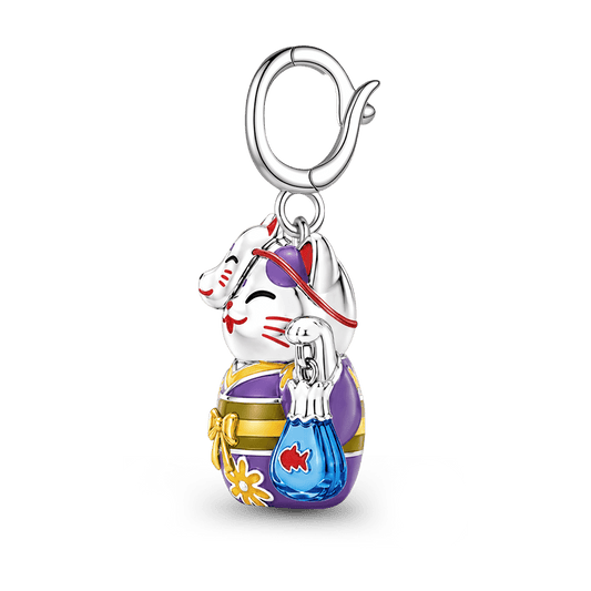 Gnoce Glow-in-the-Dark Summer Festival Kimono Cat Clasp Dangle Charm Platinum-plated Silver Blend_7