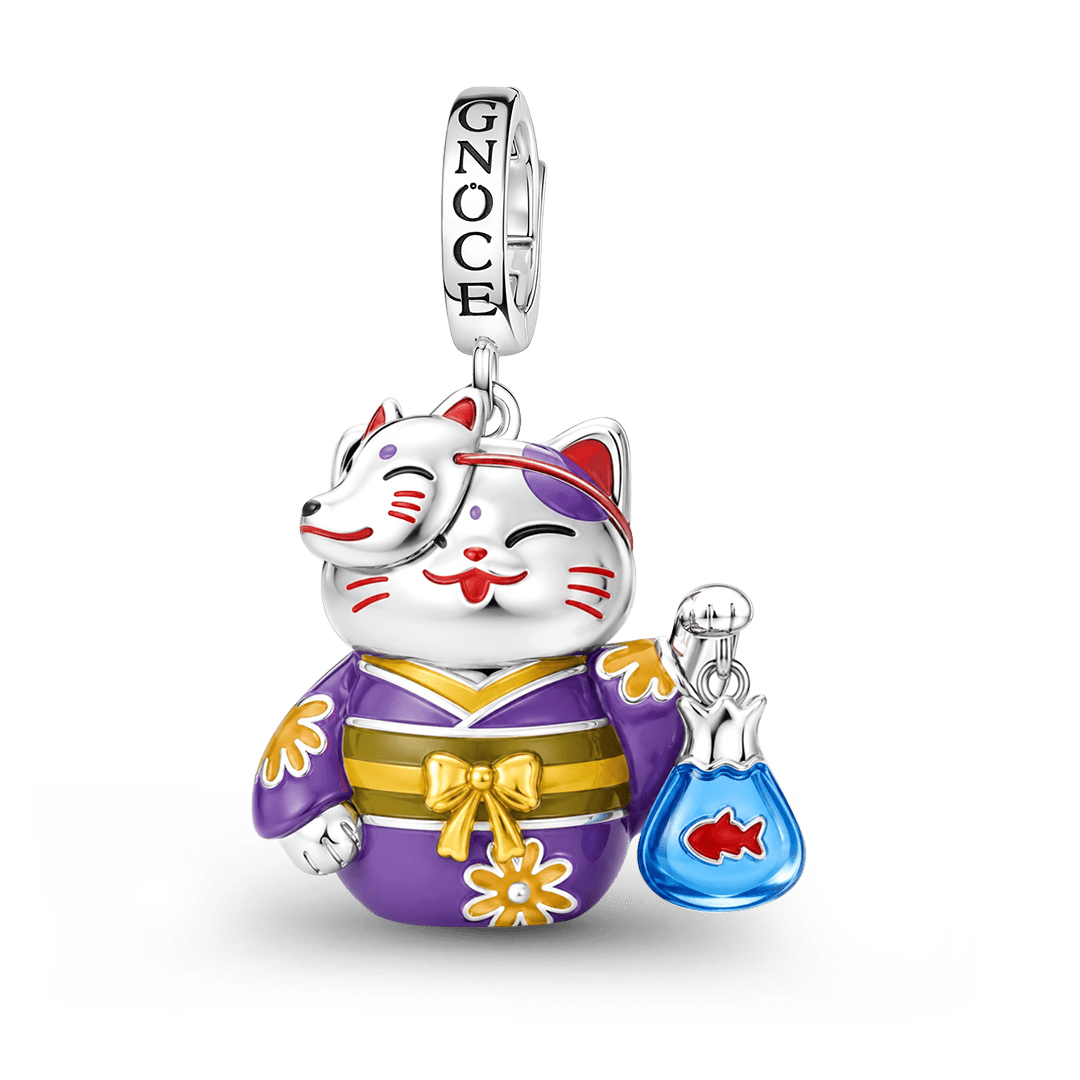 Gnoce Glow-in-the-Dark Summer Festival Kimono Cat Clasp Dangle Charm Platinum-plated Silver Blend_2
