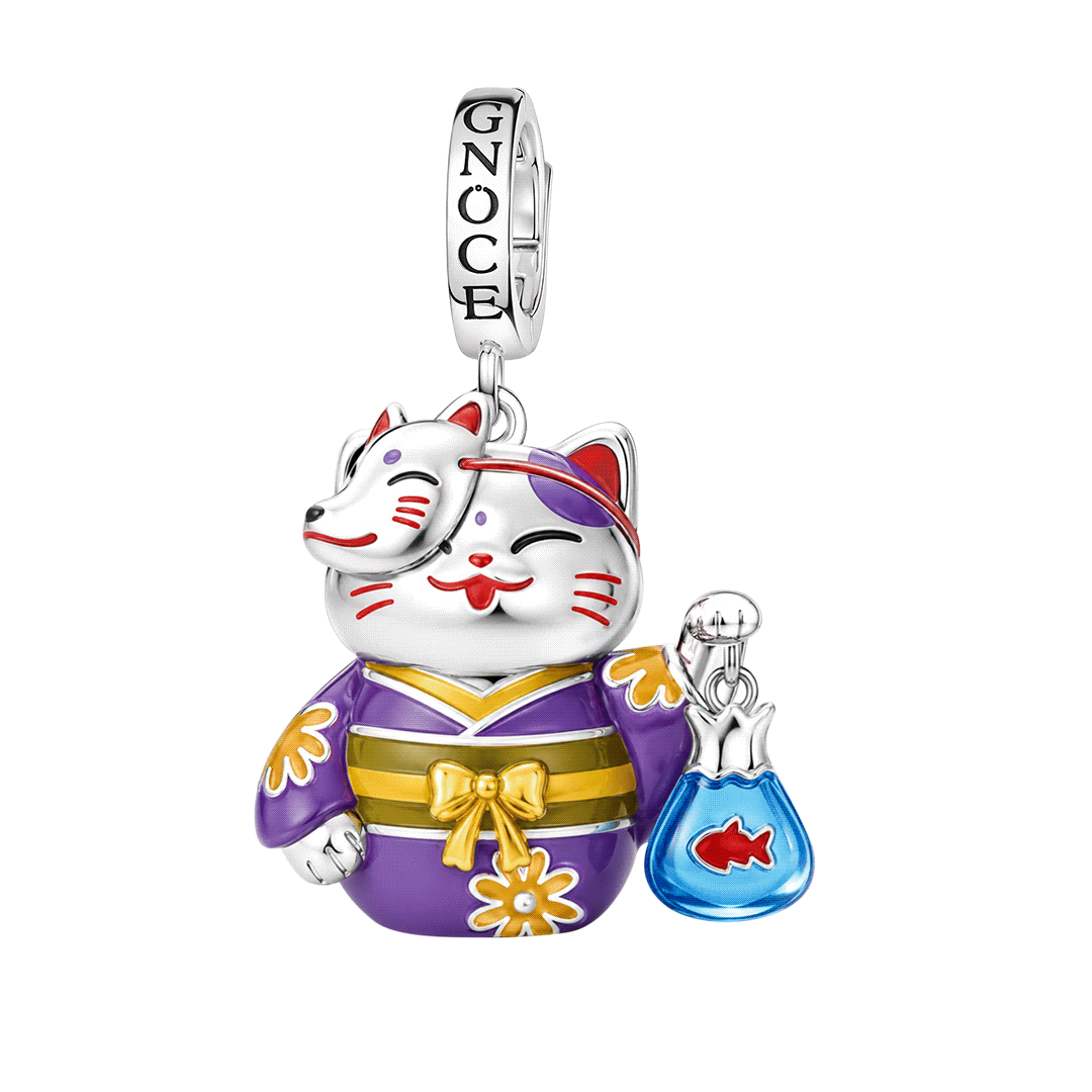 Gnoce Glow-in-the-Dark Summer Festival Kimono Cat Clasp Dangle Charm Platinum-plated Silver Blend_1