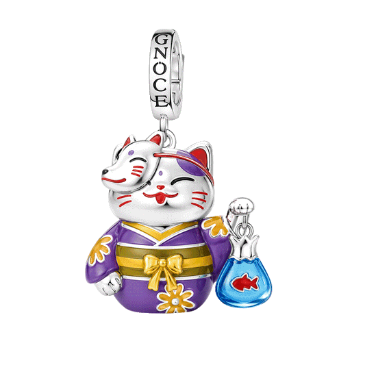 Gnoce Glow-in-the-Dark Summer Festival Kimono Cat Clasp Dangle Charm Platinum-plated Silver Blend_1
