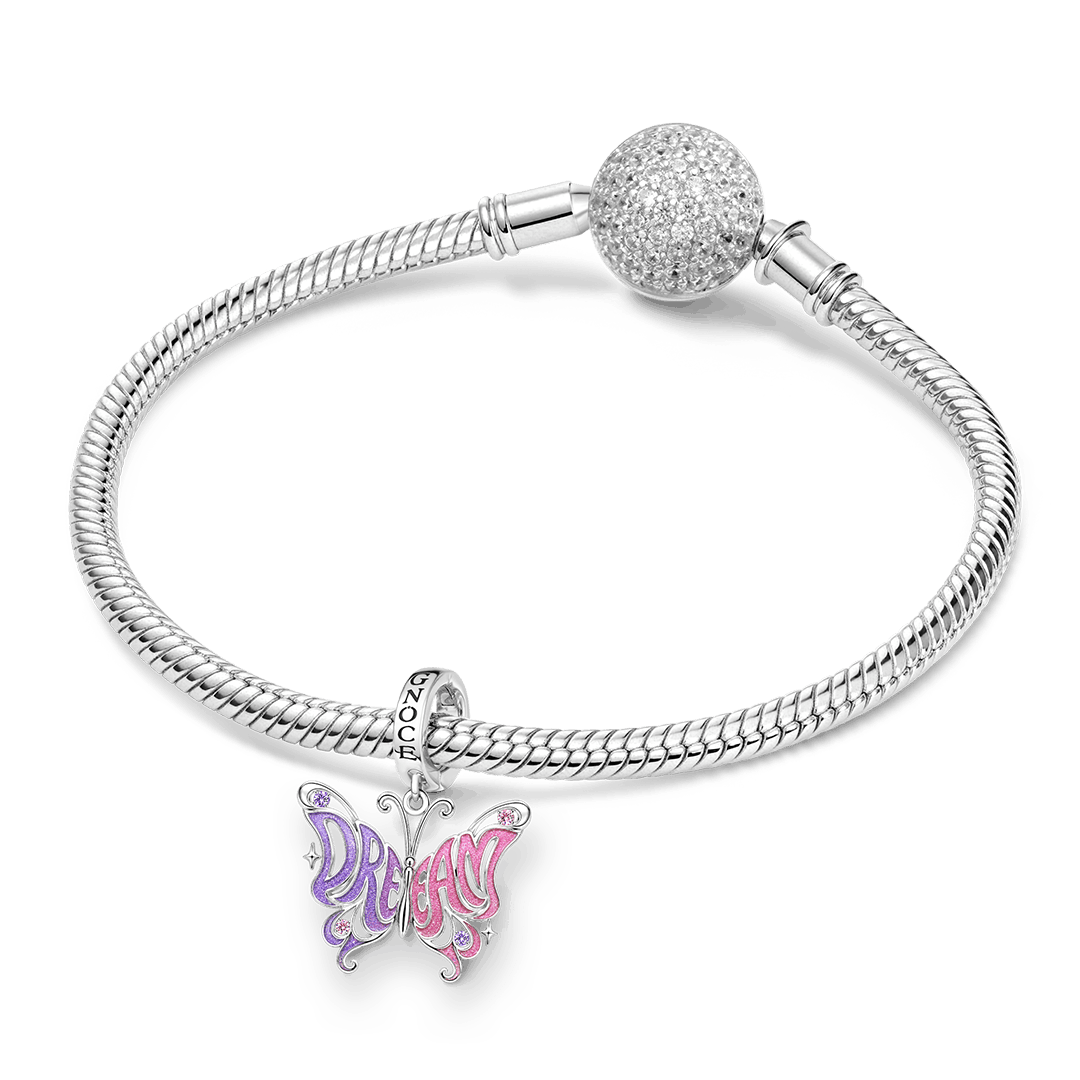 Gnoce Dream Big Butterfly Clasp Dangle Charm Platinum-plated Silver Blend_3