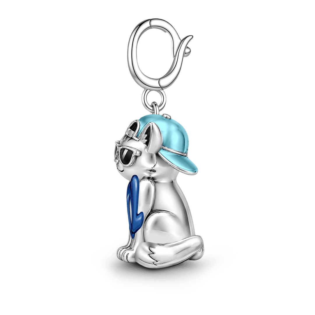 Gnoce Hip-hop Cool Cat Clasp Dangle Charm Platinum-plated Silver Blend_5