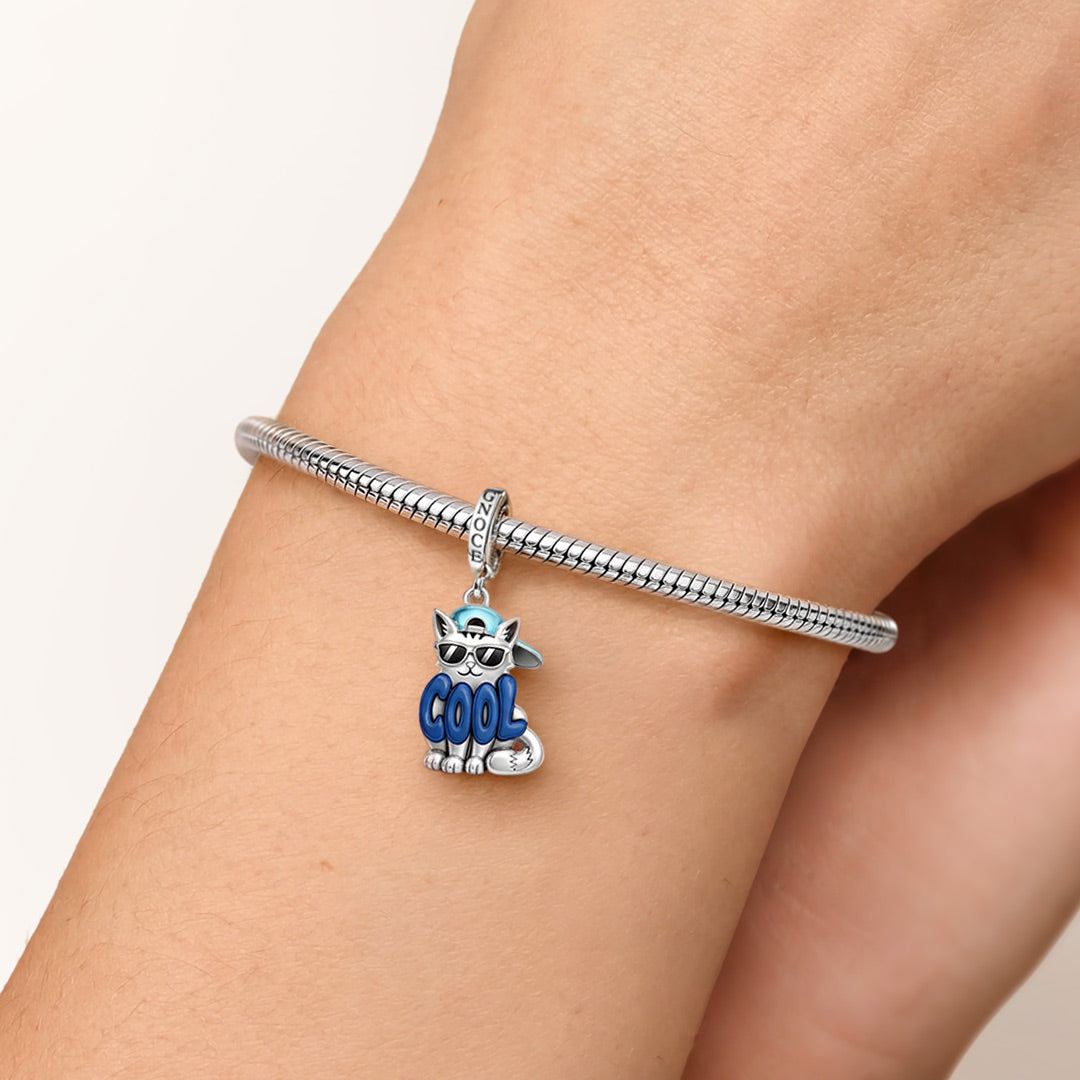 Gnoce Hip-hop Cool Cat Clasp Dangle Charm Platinum-plated Silver Blend_2
