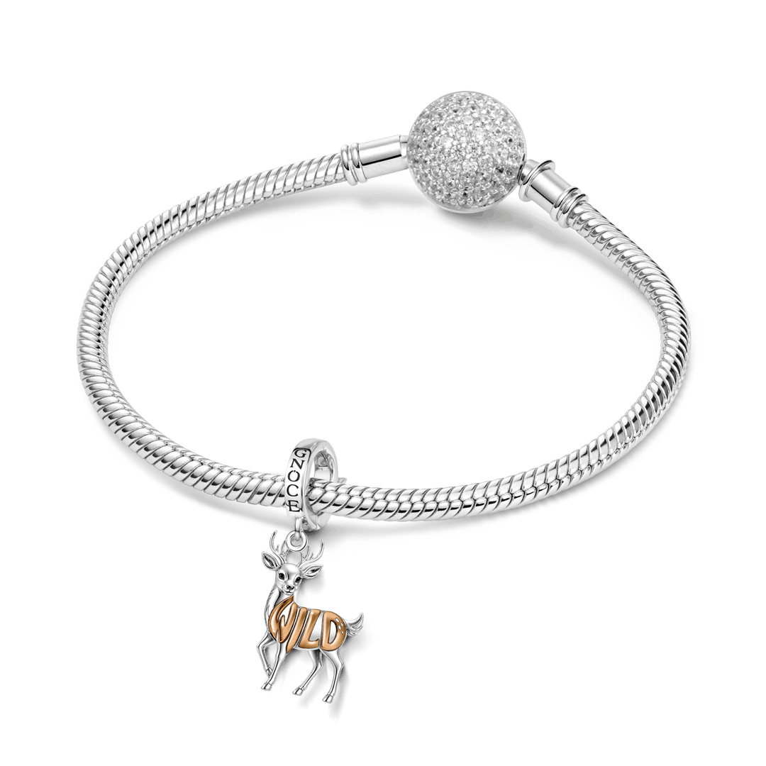 Gnoce Wild Letter Deer Clasp Dangle Charm Platinum-plated Silver Blend_3