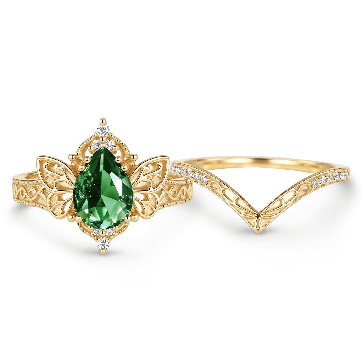 Gnoce Fairy Butterfly Vintage Engagement Ring Set_5