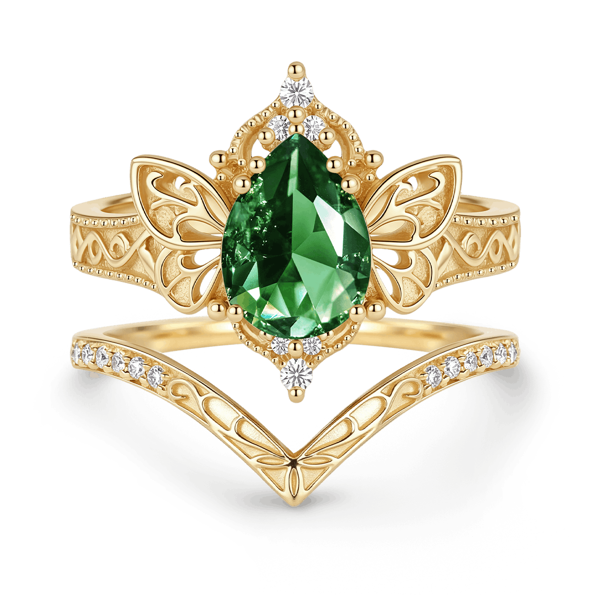 Gnoce Fairy Butterfly Vintage Engagement Ring Set_4