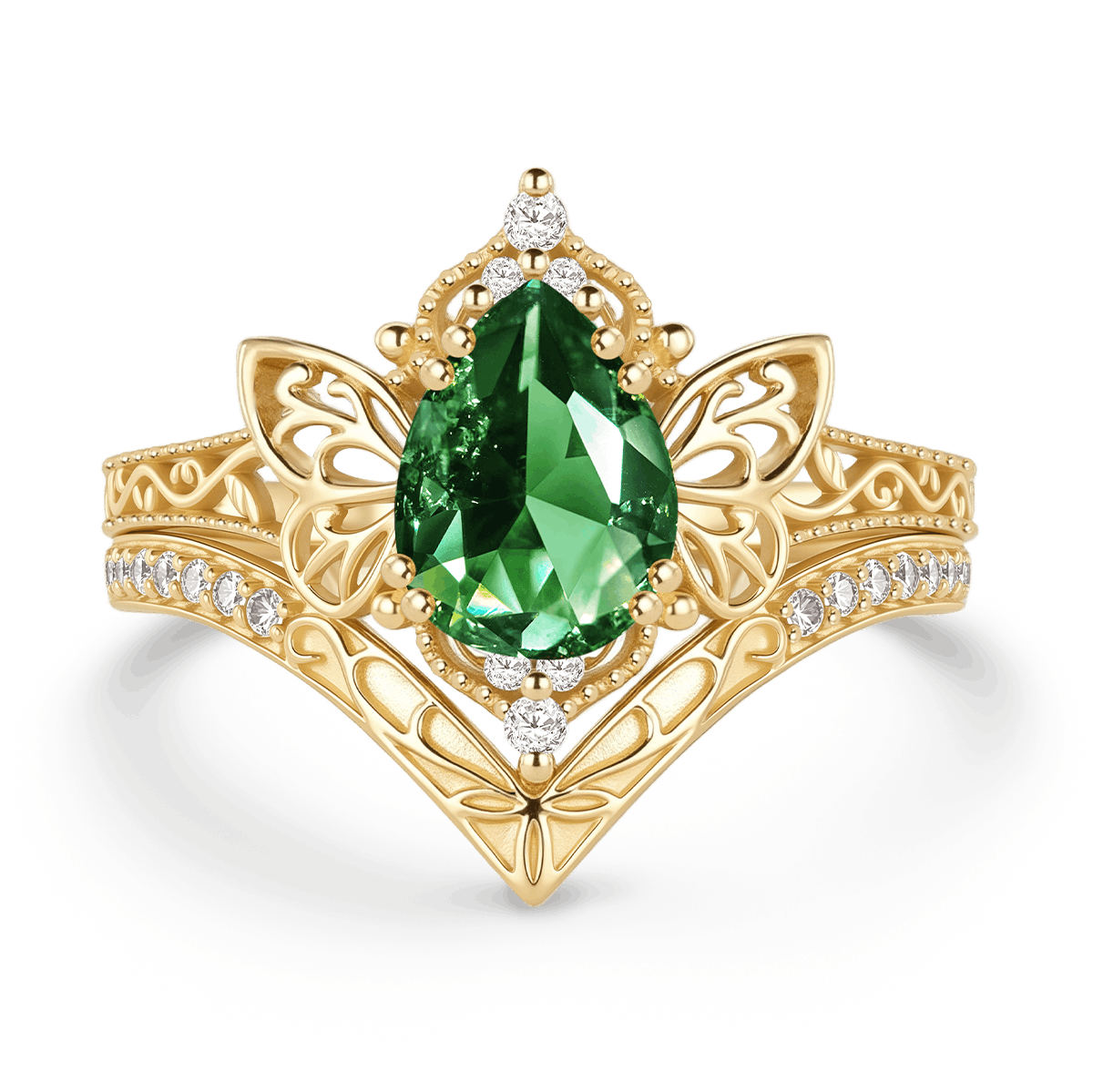 Gnoce Fairy Butterfly Vintage Engagement Ring Set_1