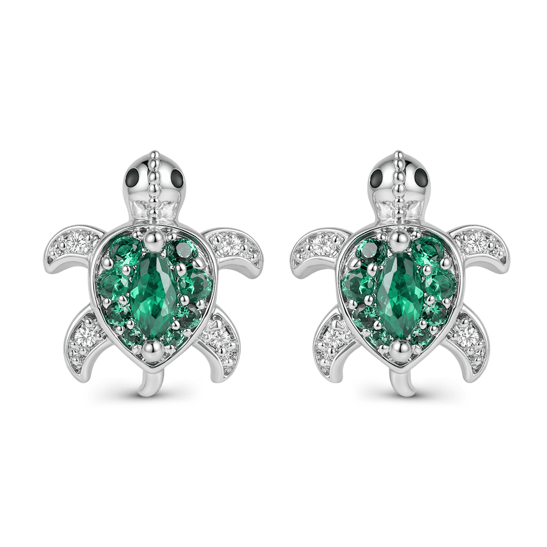 Gnoce Green Turtle Stud Earrings Platinum-plated Silver Blend_1