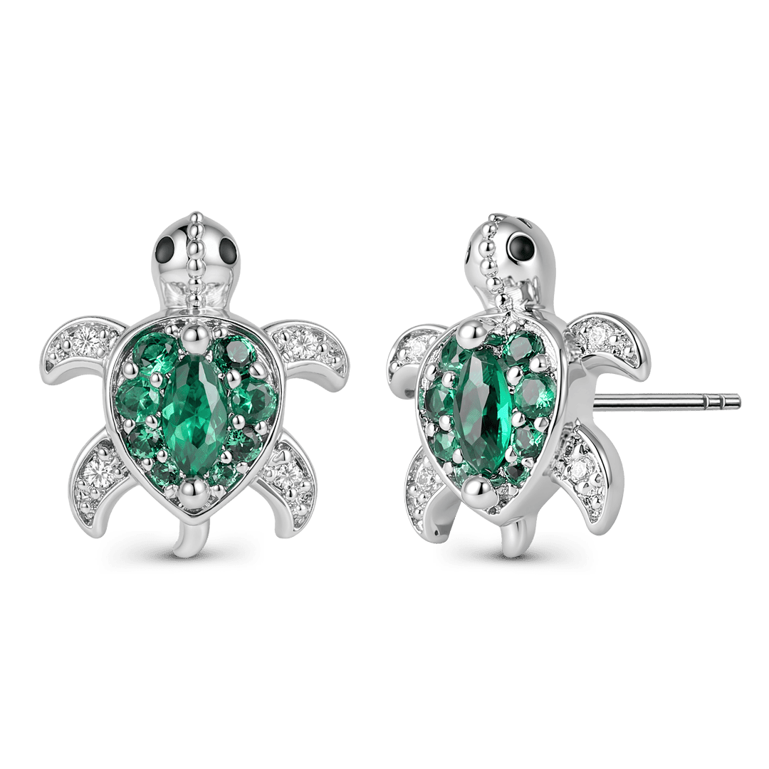 Gnoce Green Turtle Stud Earrings Platinum-plated Silver Blend_2