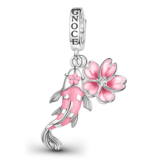 Gnoce Koi Fish Cherry Blossom Clasp Dangle Charm Platinum-plated Silver Blend_1