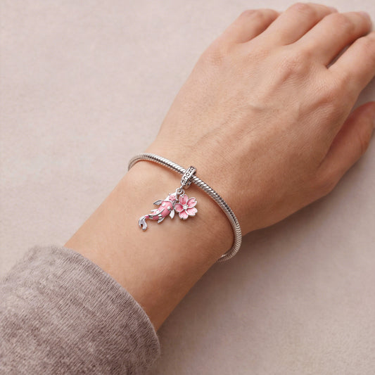 Gnoce Koi Fish Cherry Blossom Clasp Dangle Charm Platinum-plated Silver Blend_2