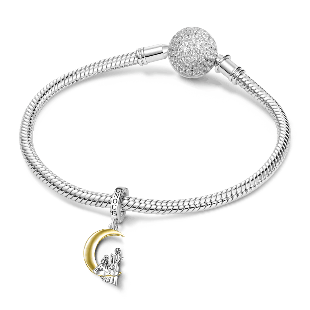 Gnoce Mother & Daughter Moon Pendant Dangle Charm Platinum-plated Silver Blend_3