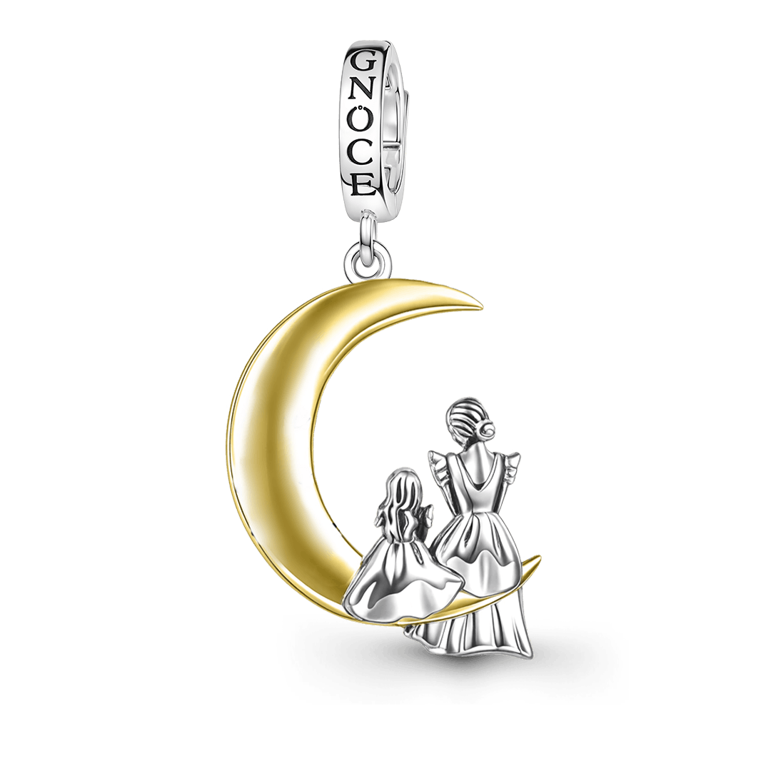Gnoce Mother & Daughter Moon Pendant Dangle Charm Platinum-plated Silver Blend_1