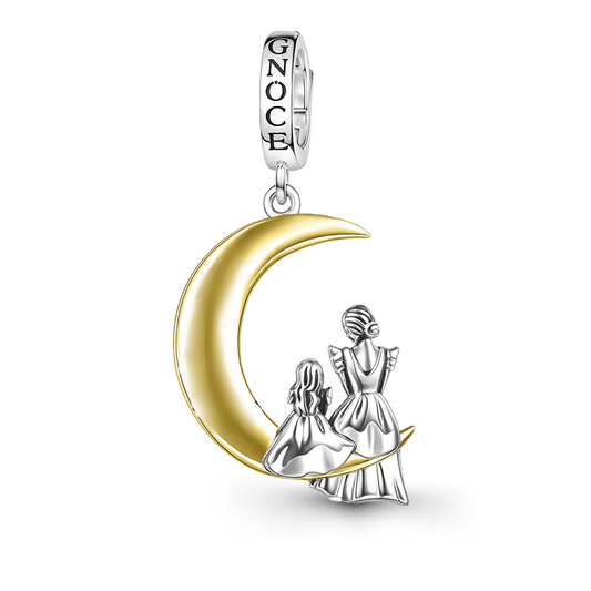 Gnoce Mother & Daughter Moon Pendant Dangle Charm Platinum-plated Silver Blend_1