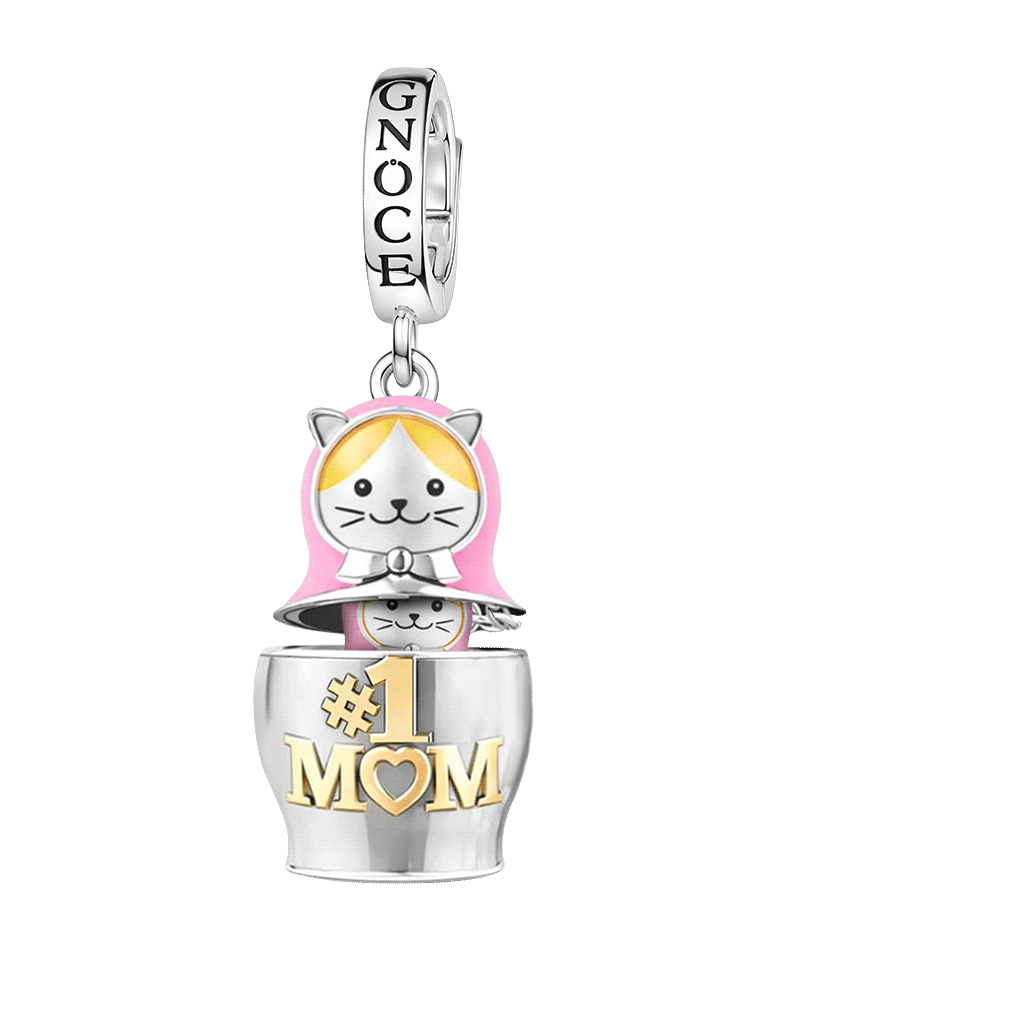 Gnoce Mother & Child Matryoshka Engravable Pendant Dangle Charm Platinum-plated Silver Blend_1