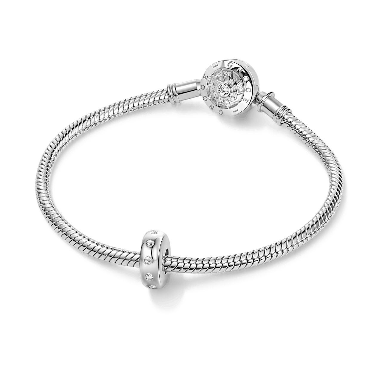 Gnoce Sparkling Stopper for Charm Bracelets 925 Sterling Silver Inlaid with Clear Gemstones_3