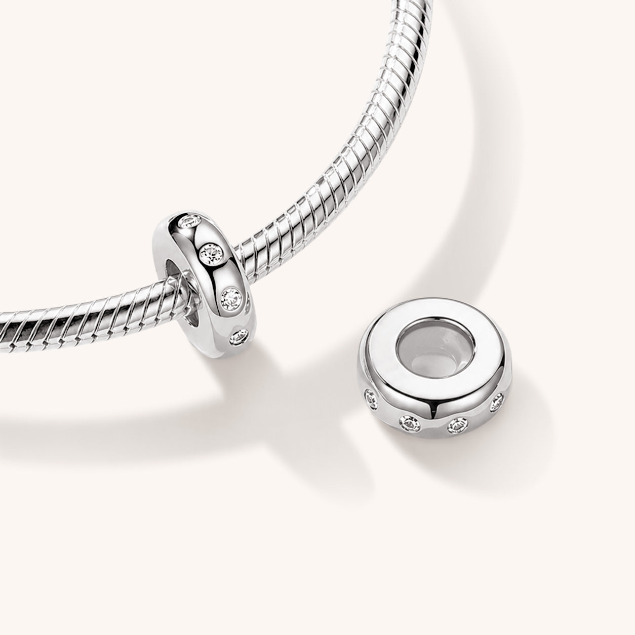Gnoce Sparkling Stopper for Charm Bracelets 925 Sterling Silver Inlaid with Clear Gemstones_4