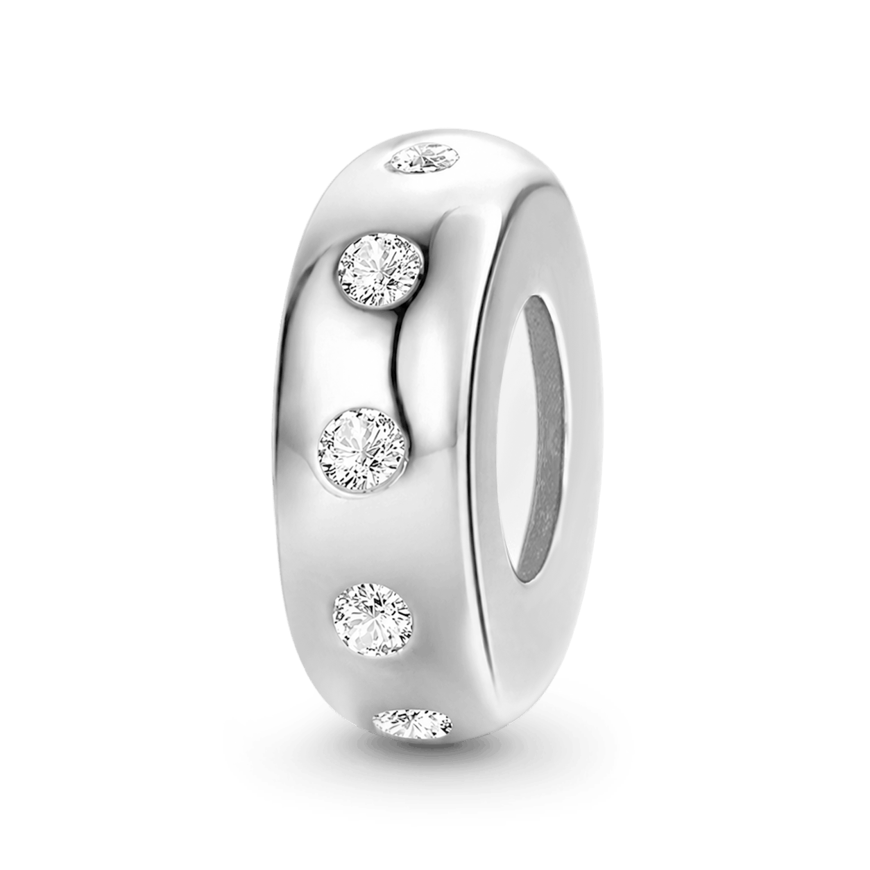 Gnoce Sparkling Stopper for Charm Bracelets 925 Sterling Silver Inlaid with Clear Gemstones_1