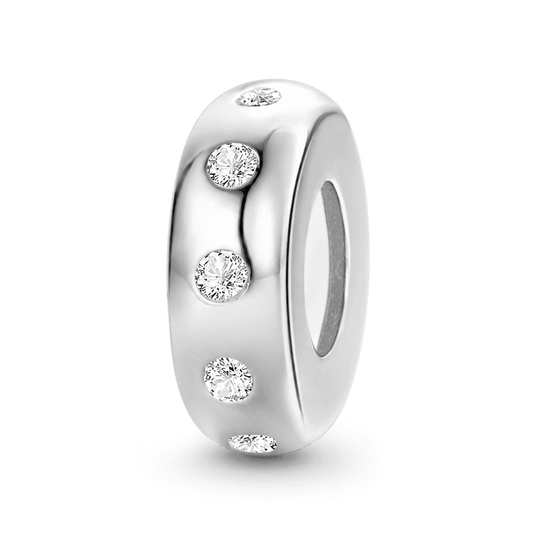 Gnoce Sparkling Stopper for Charm Bracelets 925 Sterling Silver Inlaid with Clear Gemstones_1