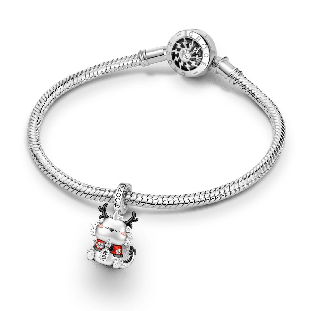 Gnoce Prosperity Dragon Guardian Clasp Dangle Charm Platinum-plated Silver Blend_4