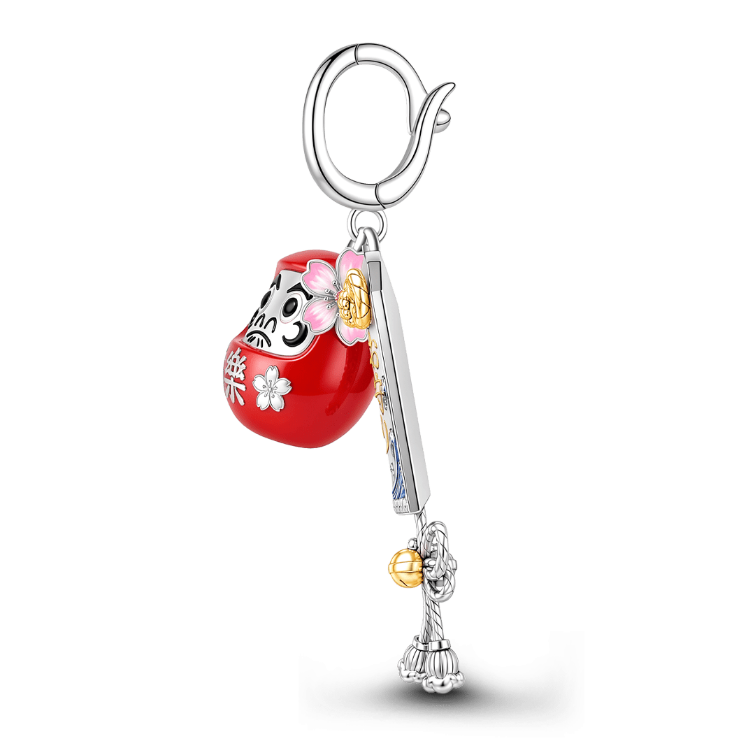 Gnoce Japanese Daruma Sakura Clasp Dangle Charm Platinum‑plated Silver Blend_5