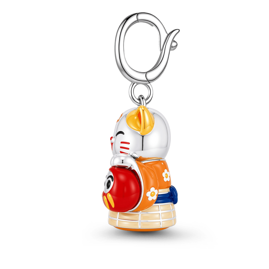 Gnoce Japanese Glow In Dark Lucky Cat Daruma Clasp Dangle Charm Platinum‑plated Silver Blend_6