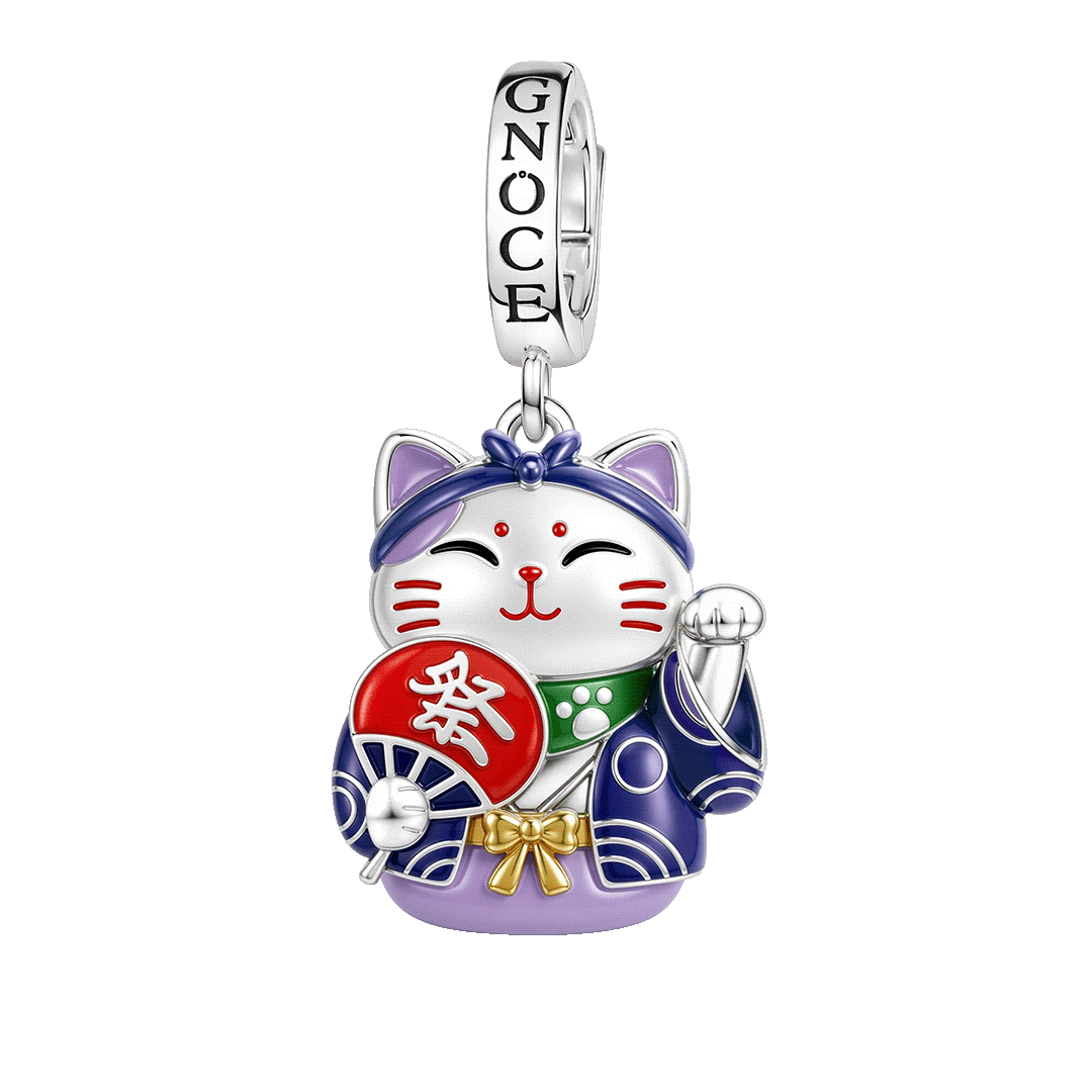 Gnoce Glow In Dark Japanese Purple Lucky Cat Clasp Dangle Charm Platinum-plated Silver Blend_1