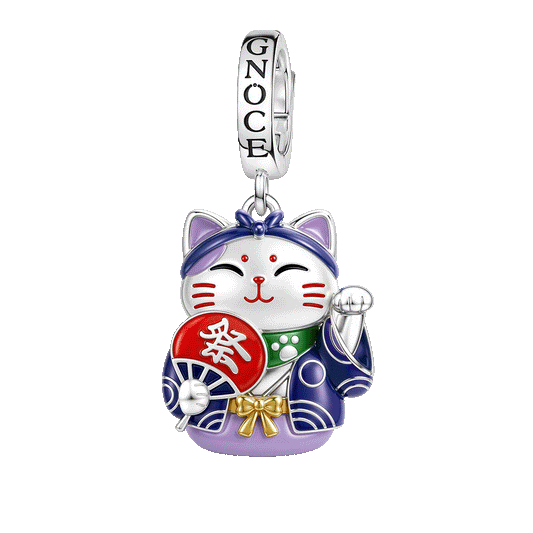 Gnoce Glow In Dark Japanese Purple Lucky Cat Clasp Dangle Charm Platinum-plated Silver Blend_1