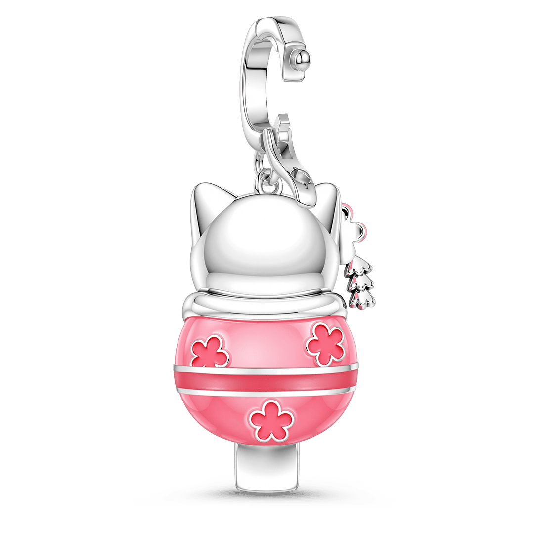 Gnoce Glow In Dark Japanese Sakura Lucky Cat Clasp Dangle Charm Platinum-plated Silver Blend_7