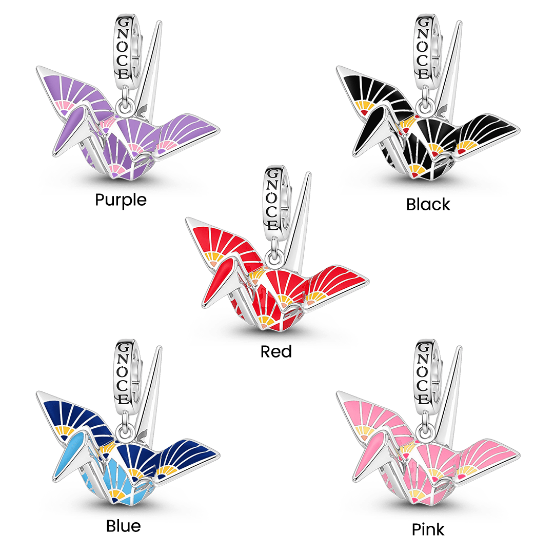 Gnoce Japanese Red Origami Crane Clasp Dangle Charm Platinum-plated Silver Blend_2