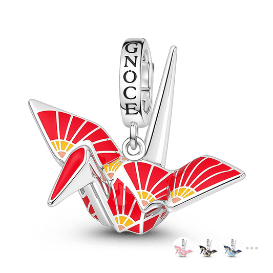 Gnoce Japanese Red Origami Crane Clasp Dangle Charm Platinum-plated Silver Blend_1