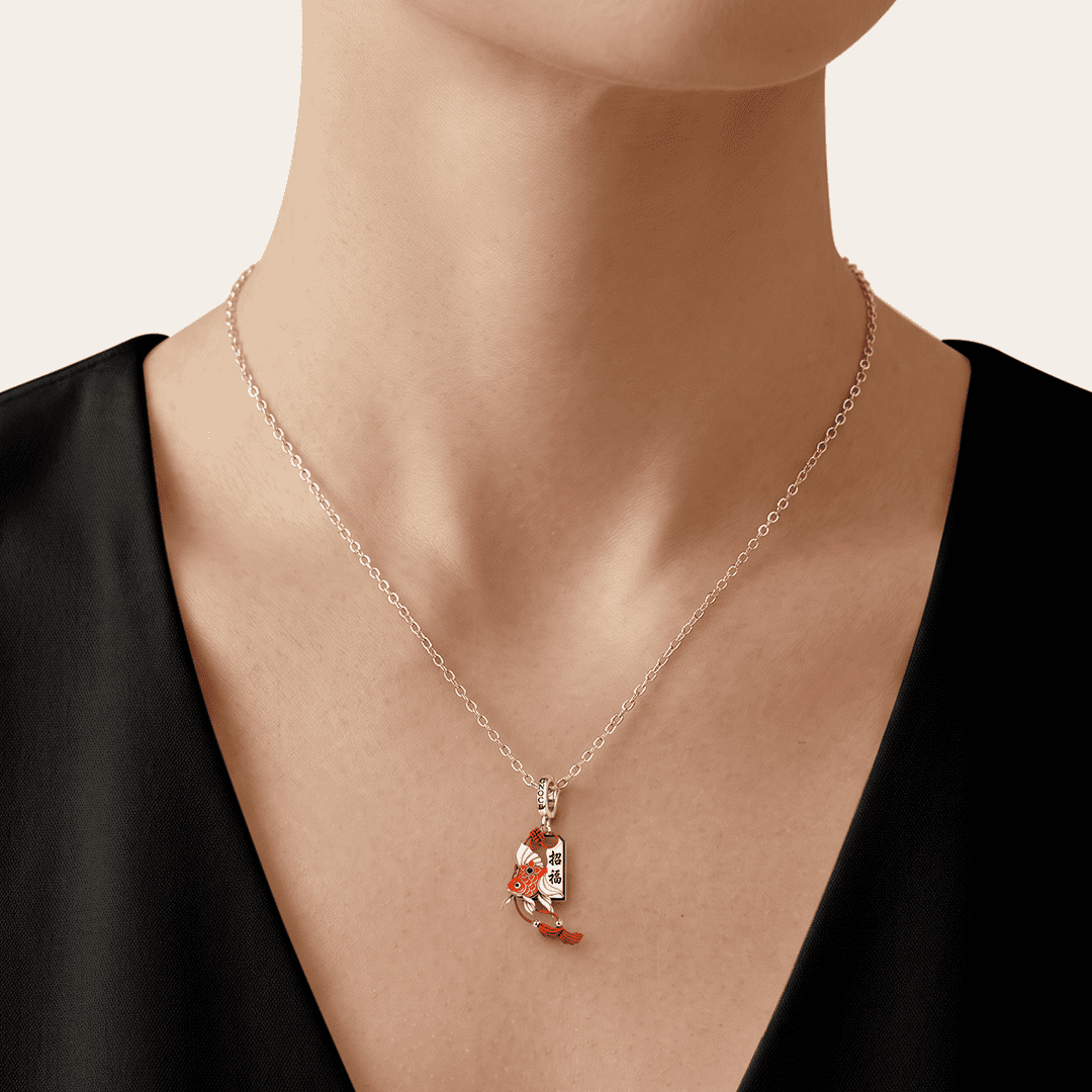 Gnoce Japanese Lucky Koi Fish Clasp Dangle Charm Platinum-plated Silver Blend_2