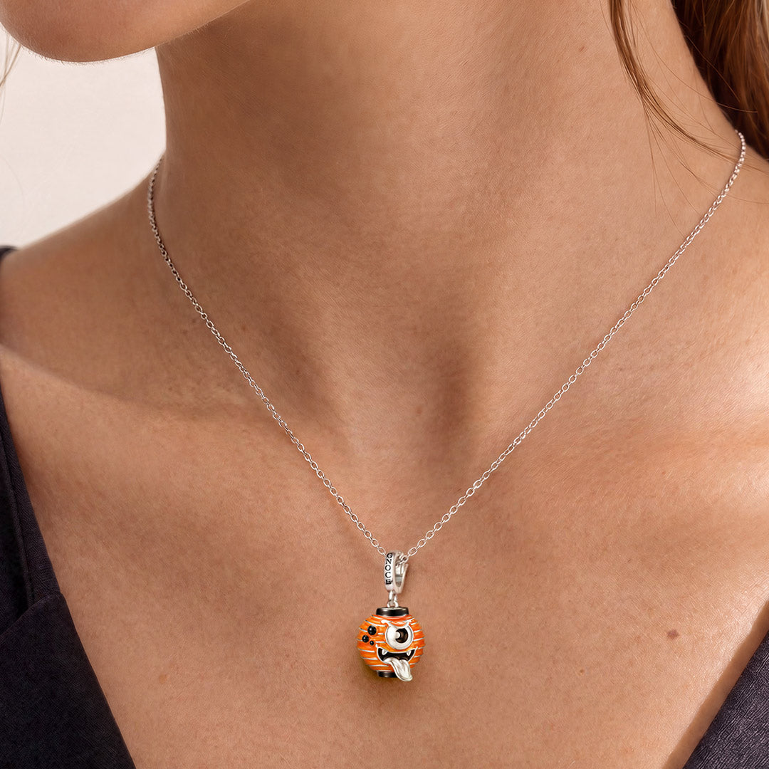 Gnoce Glow In Dark Halloween Japanese Round Monster Lantern Clasp Dangle Charm Platinum-plated Silver Blend_3