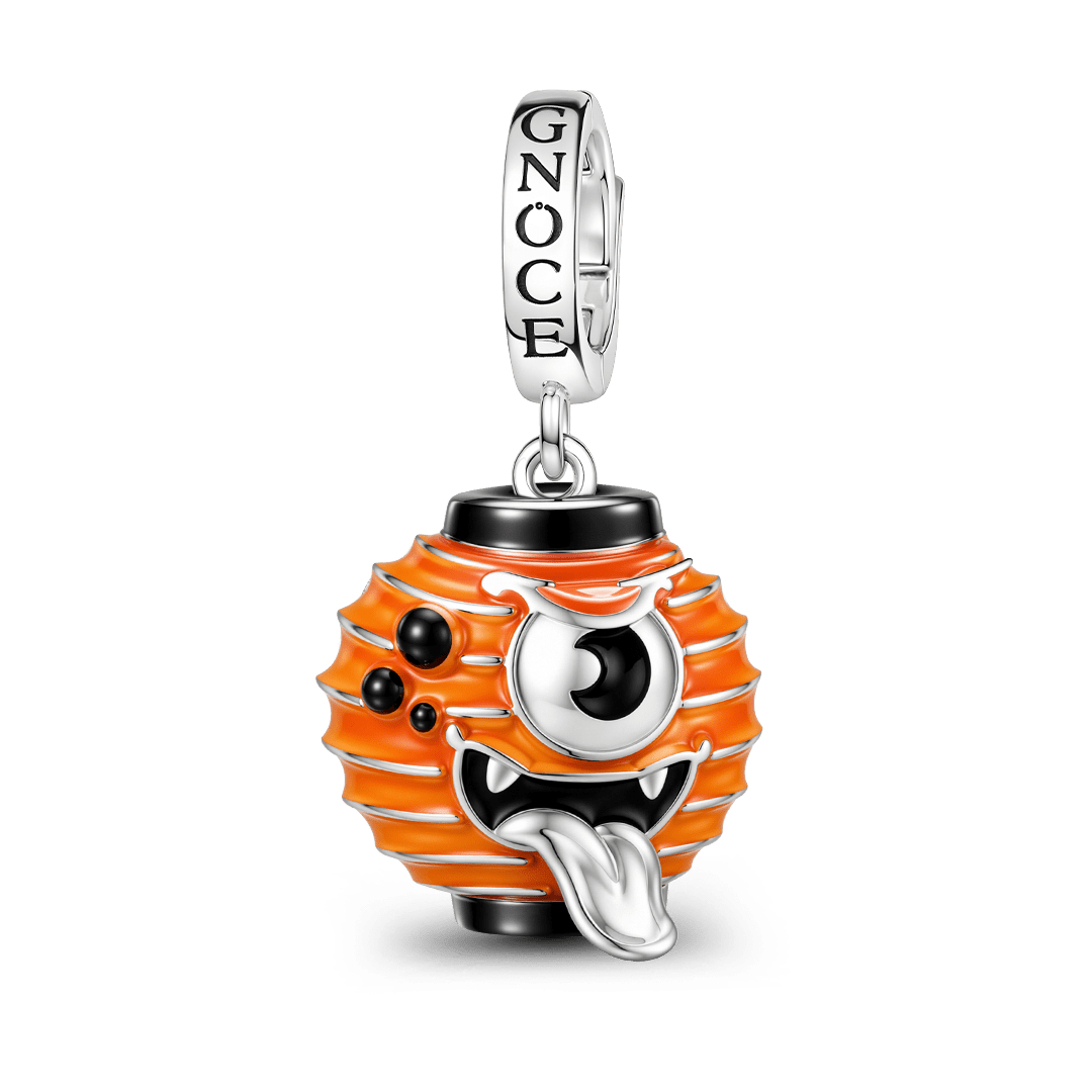 Gnoce Glow In Dark Halloween Japanese Round Monster Lantern Clasp Dangle Charm Platinum-plated Silver Blend_2