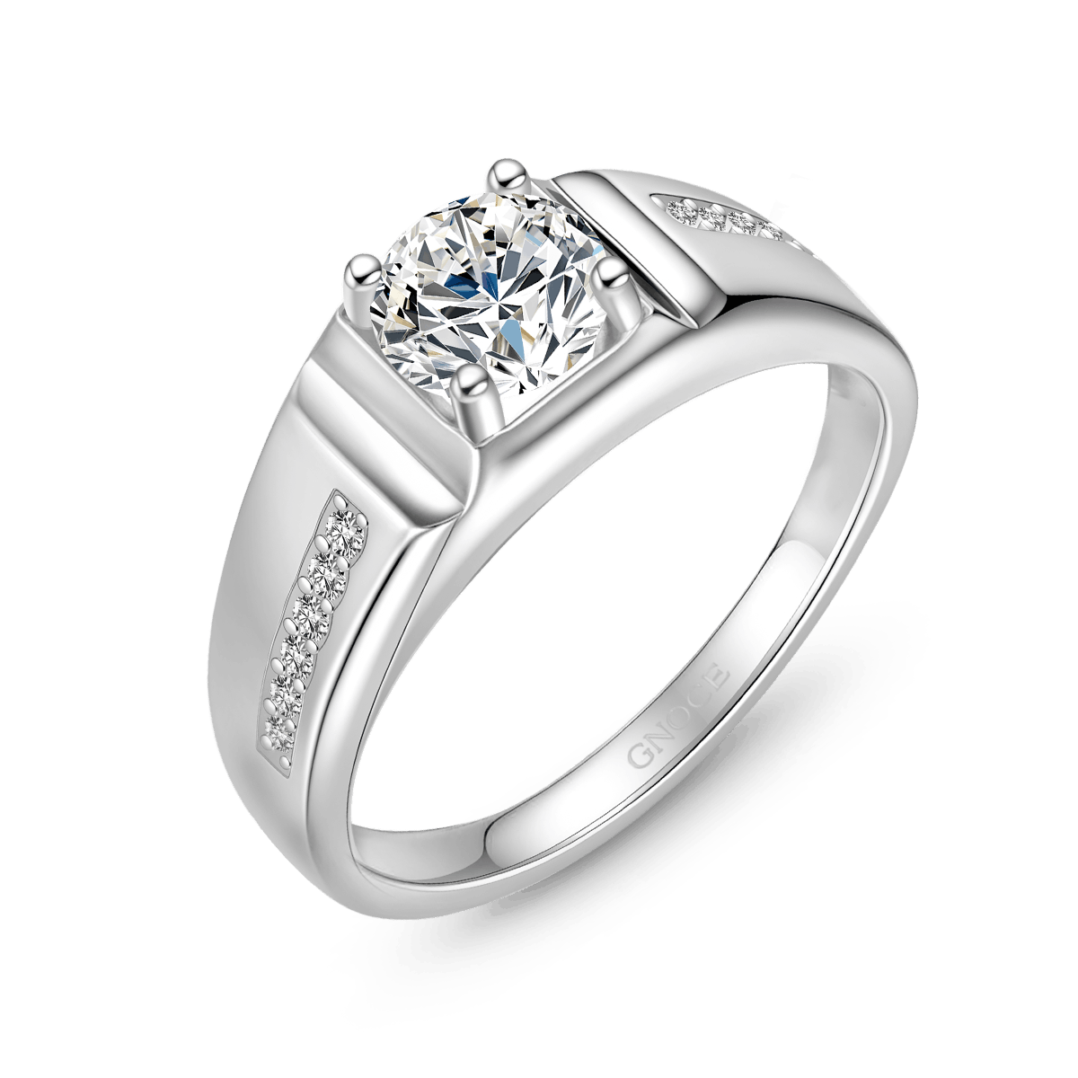 Gnoce Moissanite Men Wedding Ring Platinum-plated Silver Blend_3
