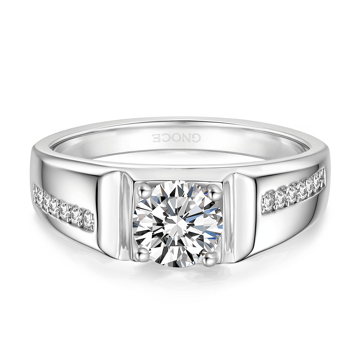 Gnoce Moissanite Men Wedding Ring Platinum-plated Silver Blend_6