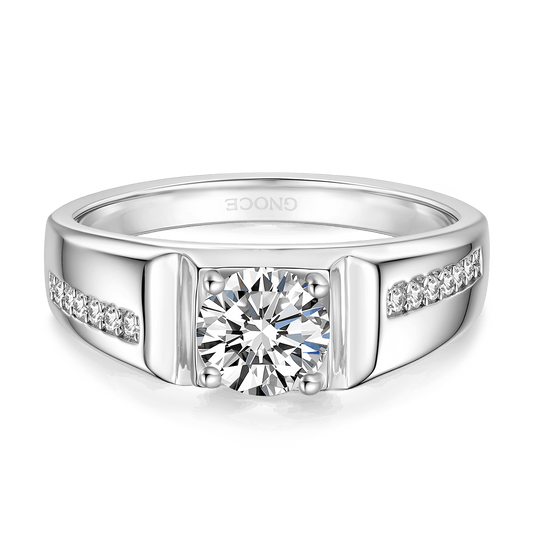 Gnoce Moissanite Men Wedding Ring Platinum-plated Silver Blend_6