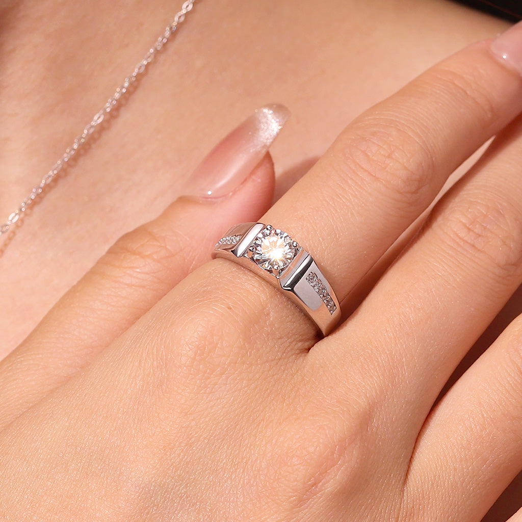 Gnoce Moissanite Men Wedding Ring Platinum-plated Silver Blend_2
